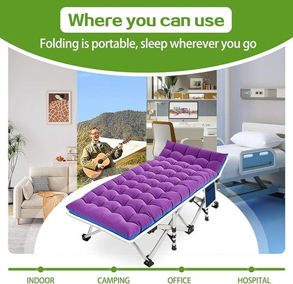 Camping Cot with Comfortable Mat 2 Pack Cots for Sleeping with Pad Heavy Duty Camping Bed Sleeping Cot with Carry Bag Folding Bed for Adults Home Office Vocation Outdoor Indoor Easy to Setup