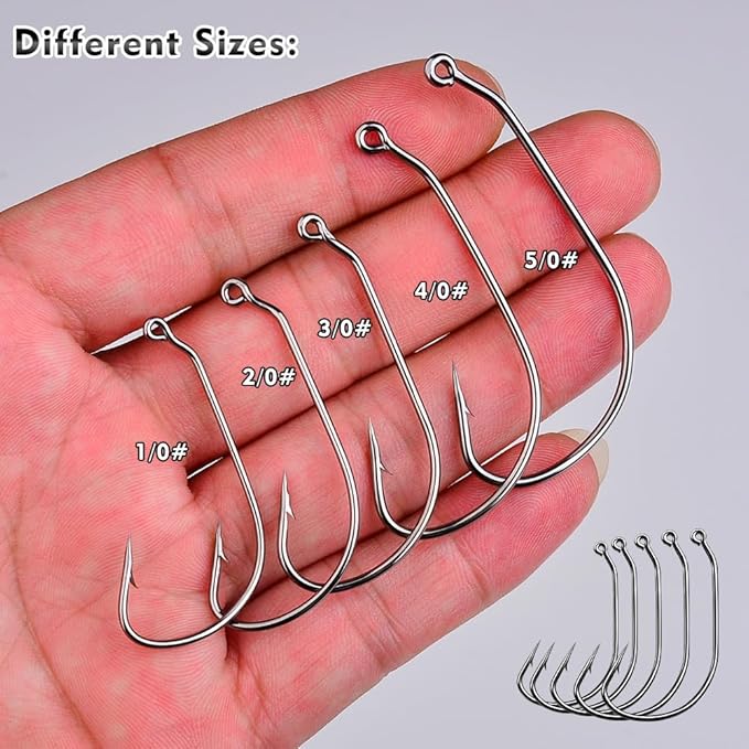 Fishing Hooks for Bass Fishing - 100pcs EWG Offset Worm Hook Texas Rig Hooks for Freshwater Saltwater Size 1/0 2/0 3/0 4/0 5/0 - Soft Lures Worms Plastics Bait Fishing Hook with Tackle Box