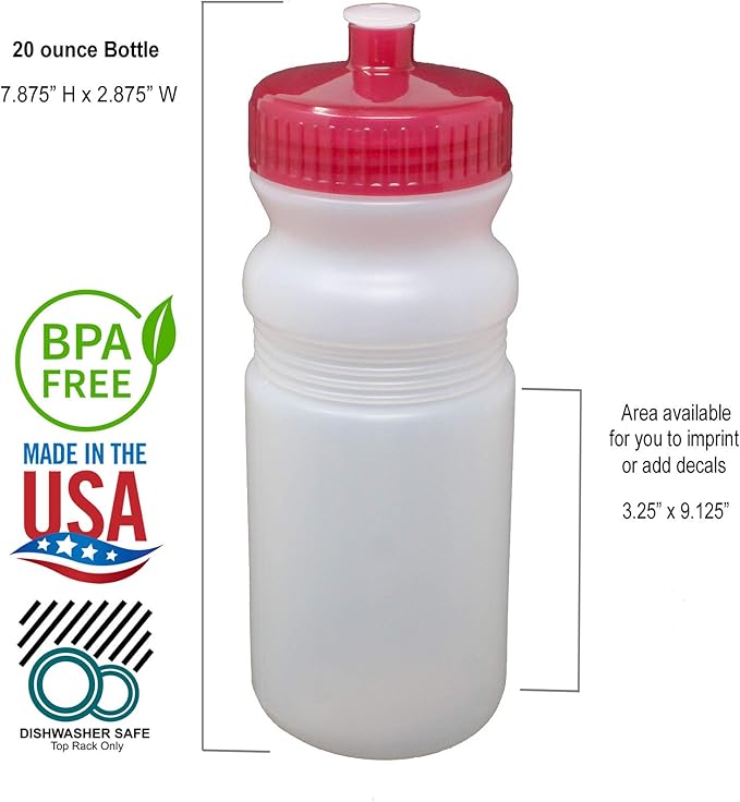 Rolling Sands 20 Ounce Sports Water Bottles 100 Pack, BPA-Free, Made in USA, Dishwasher Safe