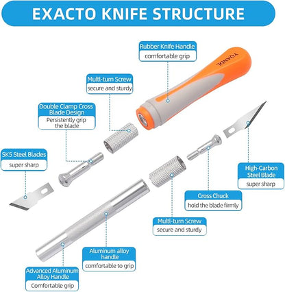 16-Piece Exacto Knife Set: 3 Hobby Knives &13 Industrial-Grade SK5 Steel Blades - Professional Craft Knife Set for DIY, Leather Craft, Pumpkin