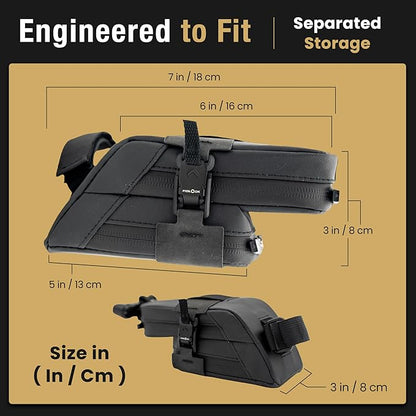 Lumiere & Co. Fidlock Magnetic Clip Attachment Bike Saddle Bag – 7″ × 3″ × 3″ | Double Compartment, Adjustable | Magnetic Black V Buckle Attachment System | Mach X (Black)