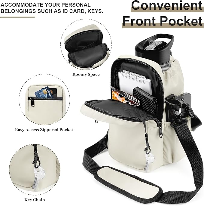 Water Bottle Holder with Strap, 32/40oz Insulation Water Bottle Carrier Bag with Phone Pocket, Water Bottle Sling Bag Crossbody Water Bottle Holder for Hiking Walking