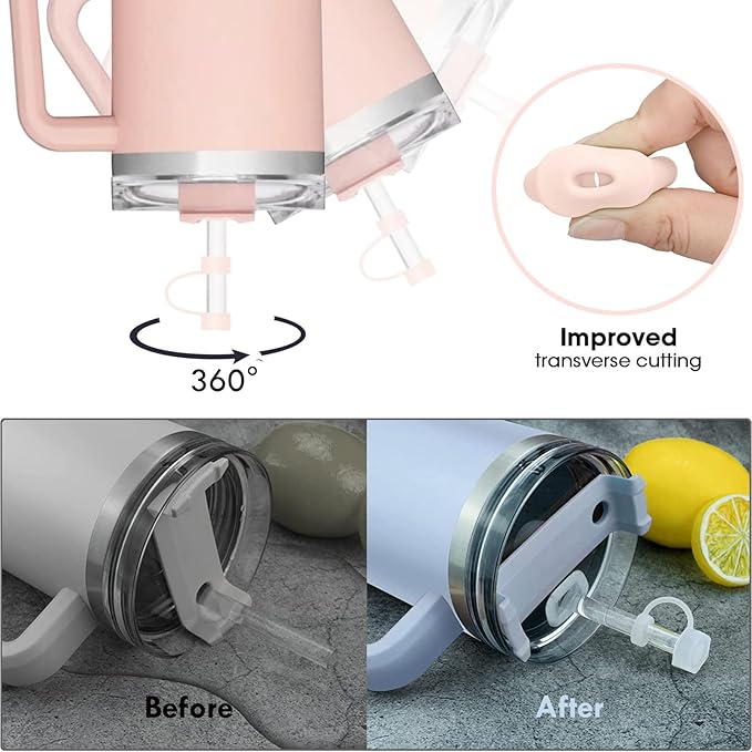 Stanley Cup Accessories - 6pc Spill Proof Stoppers, Straw Covers, Boot for 40oz & 30oz Tumblers (WHITE)