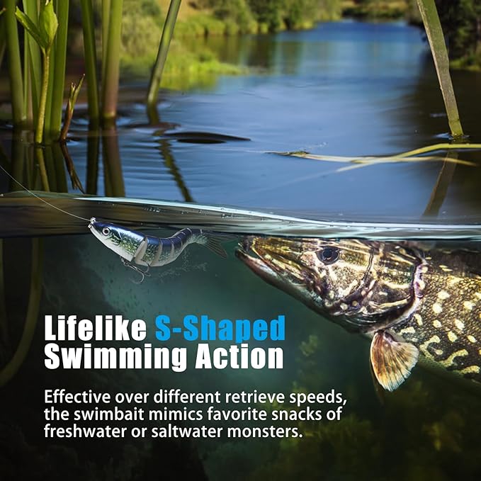 GOTOUR Fishing Lures for Freshwater or Saltwater, Easy to Use for Family Fishing Beginner and Pros, Most Lifelike Jointed Swimbait，Slow Sinking Bass Pike Panfish Walleye Lures, Fishing Gifts for Men