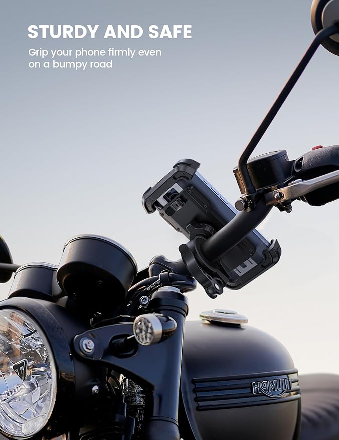 Lamicall Bike Phone Mount Holder - Motorcycle Phone Mount, Adjustable Cell Phone Holder, Bicycle Scooter Handlebar Cradle Clip for iPhone Air 17 Pro Max/ 16 Plus, 15 Plus, iPhone 14 and 4.7-6.8" Phone