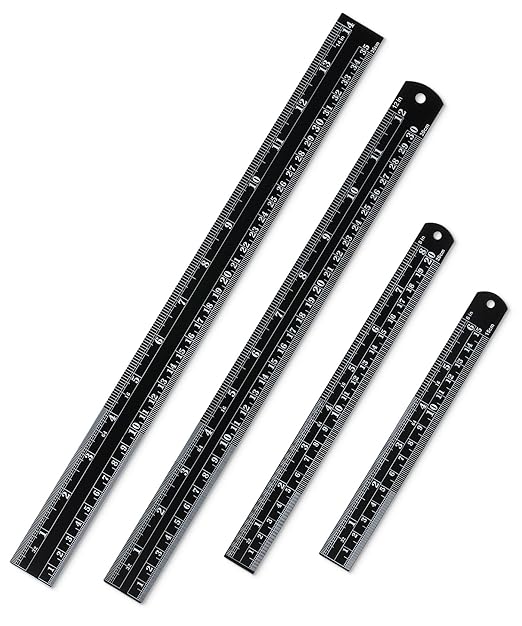 Mr. Pen- Stainless Steel Ruler, 4 pcs, 6", 8", 12", 14", Black, Imperial & Metric Measurements, Metric Metal Ruler Set, mm Ruler, Metal Rulers, Small Metal Ruler Metal Straight Edge, Centimeter Ruler