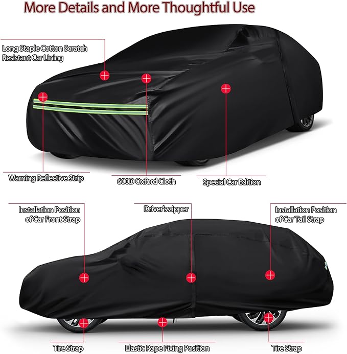 16-Layer 600D Heavy Duty Universal Full Car Cover for Outdoor & Indoor Use - All Weather Sun UV Rain Snow Dust Proof, Waterproof Scratch Resistant,Fits Pickup Body Length 230"-260"/19.1-21.6 ft