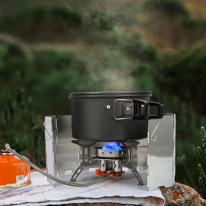 Odoland 3500W/6800W Windproof Camp Stove Camping Gas Stove with Windscreen, Fuel Canister Adapter, Piezo Ignition for Outdoor Backpacking Hiking and Picnic