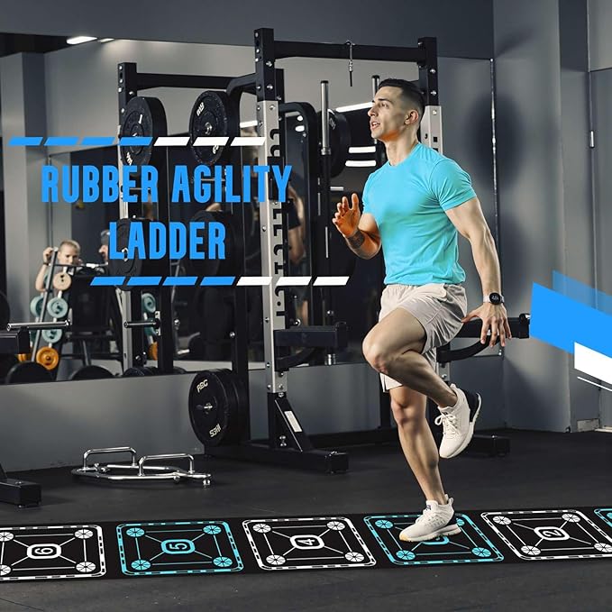 Agility Ladder Speed Training Equipment Set-15ft Non-Slip Agility Training Ladder, 10 Disc Cones, 5 Resistance Bands, Jump Rope, Rubber Ladder Mat for Soccer Footwork Drills Fitness Workouts