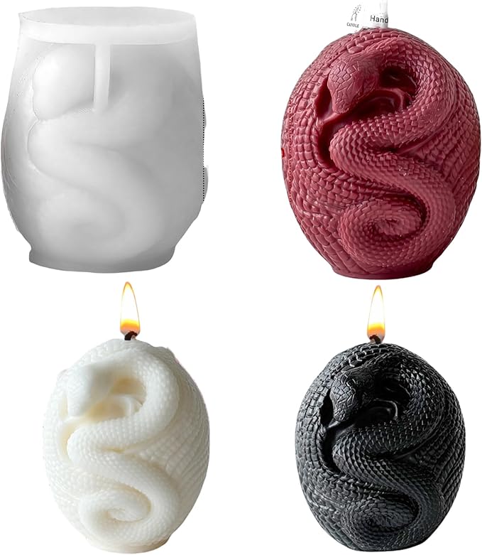 Snake Egg Candle Molds for Candle Making, MUAECH 3D DIY Snake in Egg Silicone Mold for Soap Making, Clay Jewelry Moulds, Gypsum Clay Resin Casting Mould for Halloween Home Decor