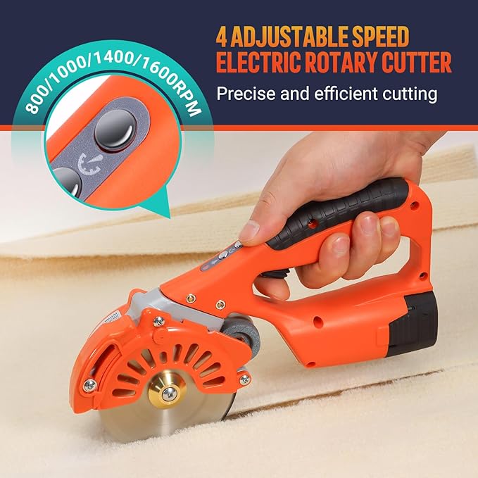 VLOXO Cordless Electric Rotary Scissors Power Fabric Cutter Rechargeable Rotary Cloth Scissors Adjustable Speed Electric Cutter with 2 Battery for Cutting Fabric Carpet Leather Multi-Layer Cloth