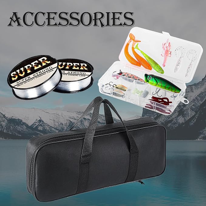 Fishing Pole Combo, 6.9ft 2Pcs Telescopic Rods Set, Collapsible Fishing Rods, 2PCS Spinning Reel Set with Carrier Bag Freshwater Fishing Rod and Reel Combos Kits