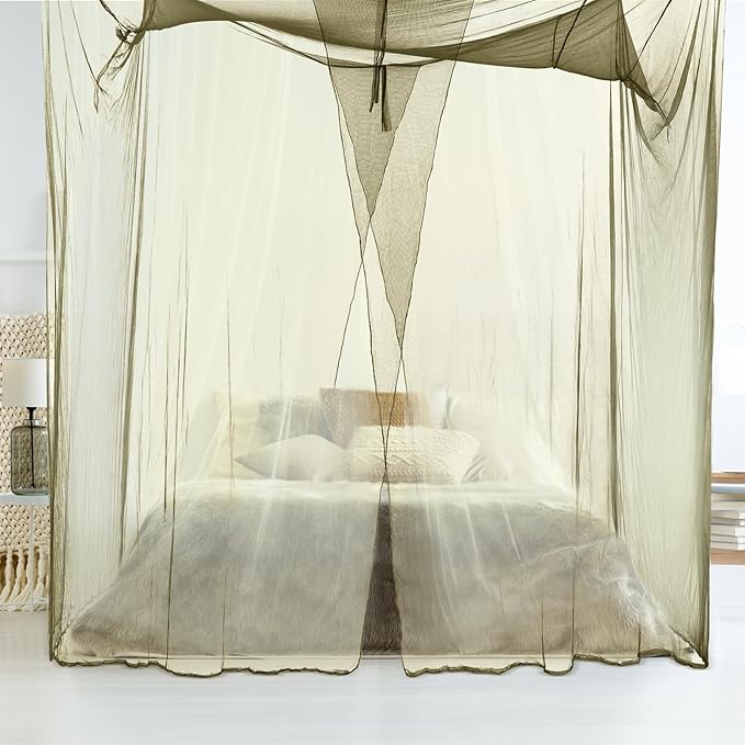 Tranqun 2 Pcs Mosquito Netting for Patio, Ultra Large Mosquito Net for Bed with 2 Side Openings 16 Hanging Loops for Camping Home Outdoor Travel Dormitory Decor(Dark Green,75 x 59 x 67 Inch)