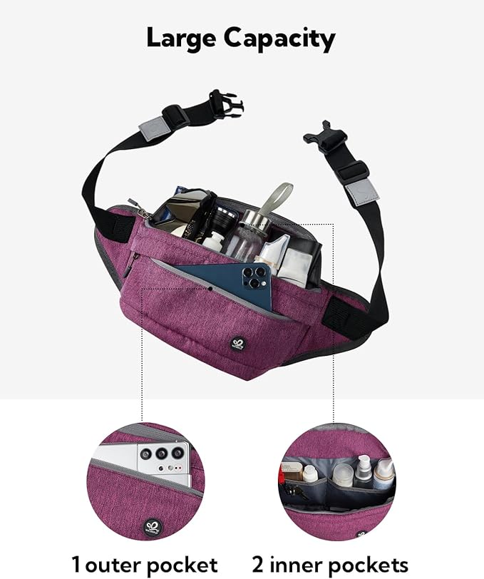 WATERFLY Running Belt Fanny Pack: Runner Marathon Jogging Waist Pack Sport Workout Exercise Fitness Phone Holder Belt for Men Women Jogger Slim Waistband Black