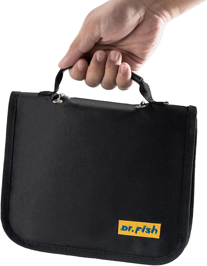 Dr.Fish Soft Bait Binder 10 Pieces PVC Bag Fishing Lure Storage Tackle Wallet Waterproof Heavy Duty Buckle Corrosion Resistant Zipper Worms Snell Hooks Sinkers Rig