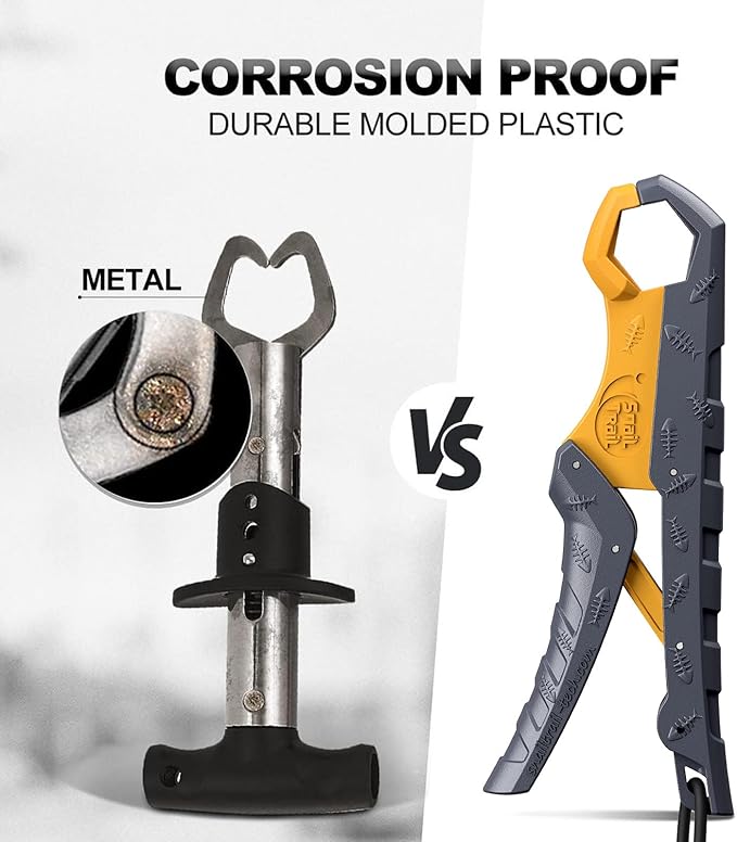 SNAIL TRAIL 7.5''/9'' Floating Fish Gripper, Fishing Grabber, Catfish Mouth Pliers, Caught Bass Holder, Digital Scale Hook Clamp, Saltwater Lip Grip Tool with Lanyard, Gifts for Men