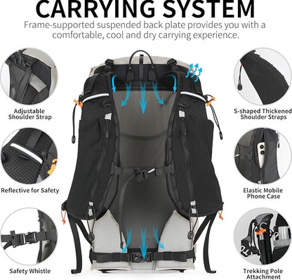 Hiking Backpack for Men and Women, 30L Waterproof Camping Backpack with 3L Water Bladder and Rain Cover, Lightweight Outdoor Sport Travel Daypack Rucksack for Climbing Cycling (Light gray)