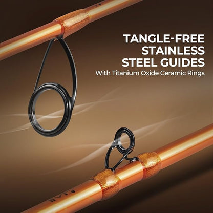 KastKing Lethal Blaze Twin-tip Fishing Rod and Reel Combo, Spinning & Baitcaster Combo, Flame Pattern Design, IM6 Graphite 2Pc Rod with Backup Tip Section, Stainless-Steel Guides, EVA Handle