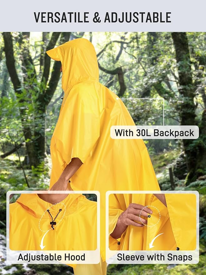 SaphiRose Hooded Rain Poncho Waterproof Raincoat Jacket for Men Women Adults