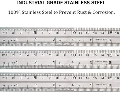 ZZTX Ruler Metal Straight Edge Stainless Steel Ruler 16 Inch Ruler Set Rulers Bulk 2 Pack