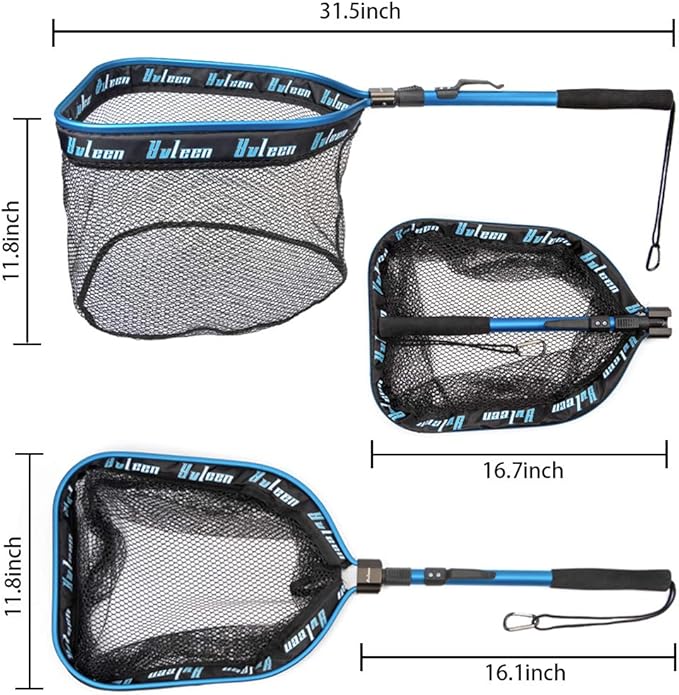 YVLEEN Floating Fishing Net - Folding Fishing Landing Net with Rubber Coating Mesh for Easy Fish Catch and Release, Fishing Net for Freshwater and Saltwater
