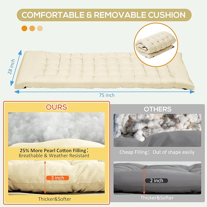 2 Pack Wide Folding Camping Cots with Pillow & Extra Thick 3 Inch Matress, Cots for Sleeping 900 LBS, Camping Bed for Adults with Cushion, Sleeping Cot (Cream)