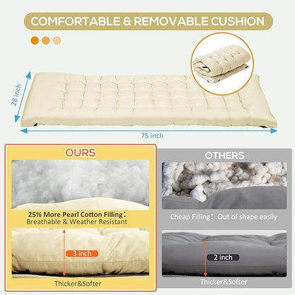 2 Pack Wide Folding Camping Cots with Pillow & Extra Thick 3 Inch Matress, Cots for Sleeping 900 LBS, Camping Bed for Adults with Cushion, Sleeping Cot (Cream)