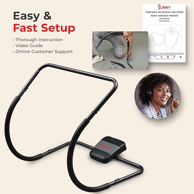 Sunny Health & Fitness Waist Trainer Ab Roller with Elbow Support, Training Wheels, Foldable for Home Gym, Abdominal Exercises, Core Strength, Glute Trainer, Crunch Workouts with Optional Dip Station