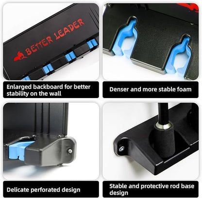 2 Pack Vertical Fishing Rod Holder for Garage, BETTER LEADER Fishing Pole Holders- Holds Up to 12 Rods or Combos, Wall Mount Fishing Pole Rack, Fits Most Rods of Diameter 3-19mm, Fishing Gifts for Men