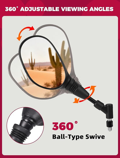 ATV Motorcycle Rearview Side Mirrors Universal 360 Degrees Ball-Type Adjustable 7/8" Handlebar Mount 8mm 10mm Adapters for Scooter Dirt Bike Snowmobile Moped EBike Polaris Sportsman Honda Rincon