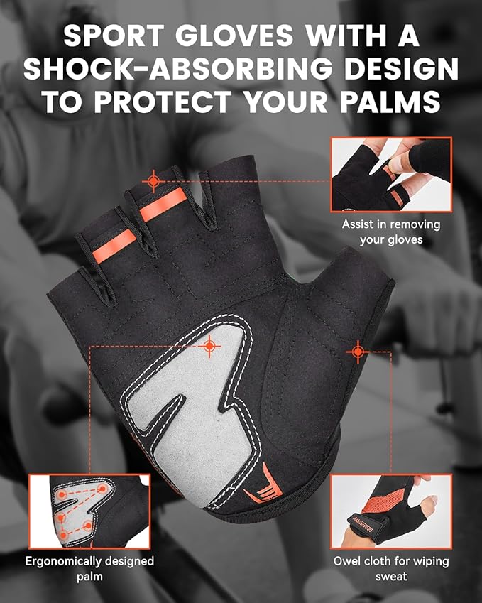 Breathable Workout Gloves for Weight Lifting, Gym & Cycling – Lightweight Fingerless Training Gloves with Enhanced Grip & Shock Absorption, Great for Fitness