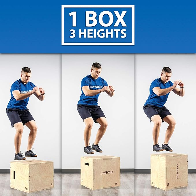 Synergee 3 in 1 Wood Plyometric Box for Jump Training and Conditioning. All in One Jump Trainer. Sizes 30/24/20, 24/20/16, 20/18/16, 16/14/12