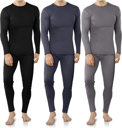 VZV 3 Set Thermal Underwear for Men Fleece Lined Long Johns Mens Thermals Top and Bottom Set Base Layer for Cold Weather