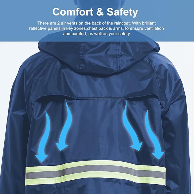 Rain Suits for Men Women Waterproof, Breathable Rain Coats with Eye-Catching Reflective Strip, Durable Rain Gear