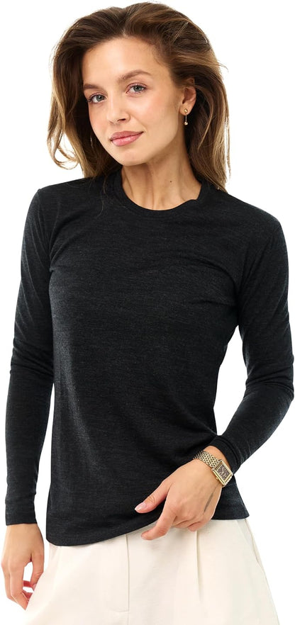 Merino Wool Base Layer Women - 100% Merino Wool Shirt Women Thermal Underwear Long Sleeve T-Shirt for Hiking