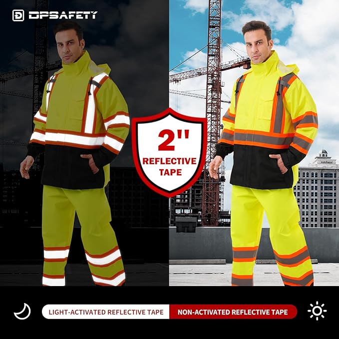 Hi Vis Safety rain Jacket，Reflective Class 3 Rain coat with Inner Mesh Lining and Pockets High Visibility Waterproof work Rain Suits for men&women（Yellow,2XL/3XL）