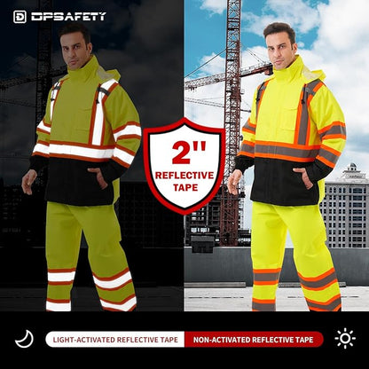 Hi Vis Safety rain Jacket，Reflective Class 3 Rain coat with Inner Mesh Lining and Pockets High Visibility Waterproof work Rain Suits for men&women（Yellow,LG/XL）