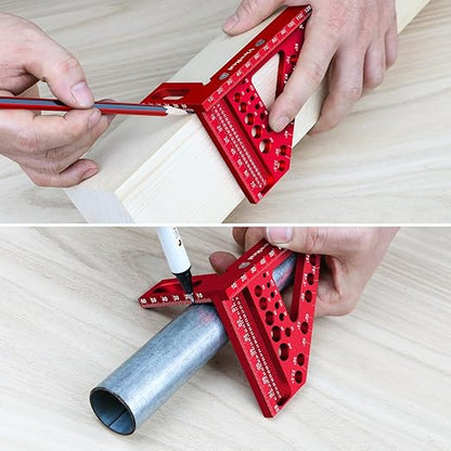 Metric Versatile Carpenter Square Scribing Ruler, 3D Multi-Angle Measuring Tool with Angle Pin Aluminum Alloy 22.5-90 Degree, CM Scale for Woodworking, Engineering, Construction