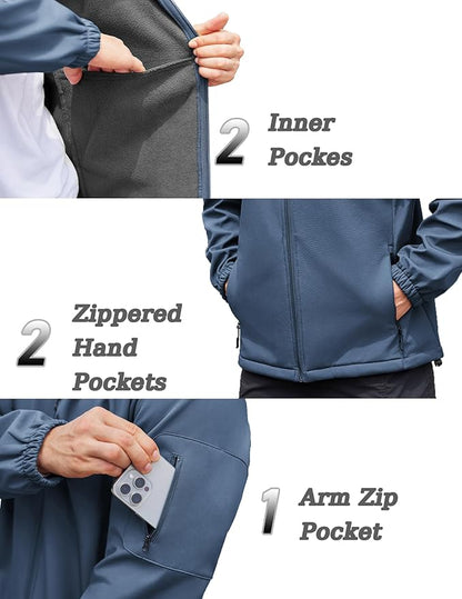 COOFANDY Men's Hooded Softshell Jacket Waterproof Fleece Lined Windbreaker Lightweight Outdoor Hiking Jacket
