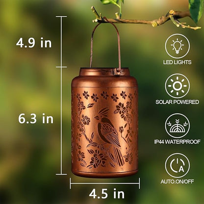 Cardinal Solar Lanterns Outdoor Waterproof Garden Decor Birthday Gifts for Women Mom Grandma Hanging Lights Metal Decoration Outside for Yard, Patio,Backyard,Porch(Red Bird)