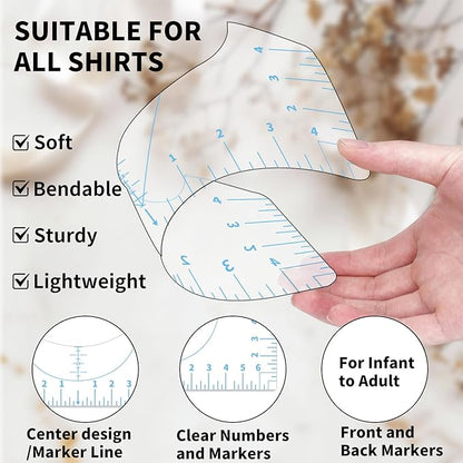 5Pack Tshirt Ruler Guide for Vinyl Alignment, T Shirt Rulers to Center Designs, PVC Measurement Template, Sewing Supplies Accessories Tools for Cricut Heat Press Transfer Vinyl （Blue）