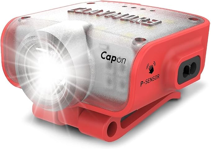 Claymore Capon 80C (Red) - LED Rechargeable Clip-On Cap Headlamp, Lightweight Hat Light for Camping, Running, Emergency & Industrial Use, Waterproof, Hands-Free Sensor, 45 Hours Battery Life.