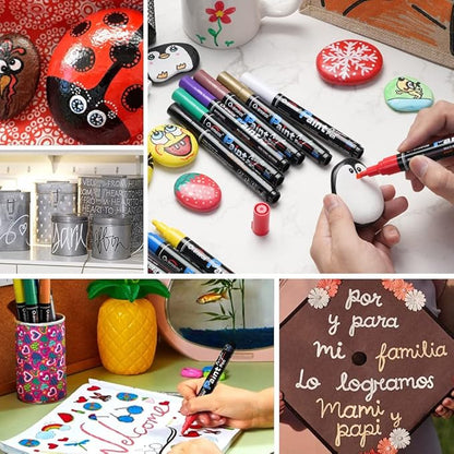 Overseas Black Paint Pens Paint Markers - Permanent Acrylic Markers 3 Pack, Water Based, Quick Dry, Waterproof Marker Pen for Rock, Wood, Plastic, Metal, Canvas, Glass, Fabric, Mugs. Medium Tip