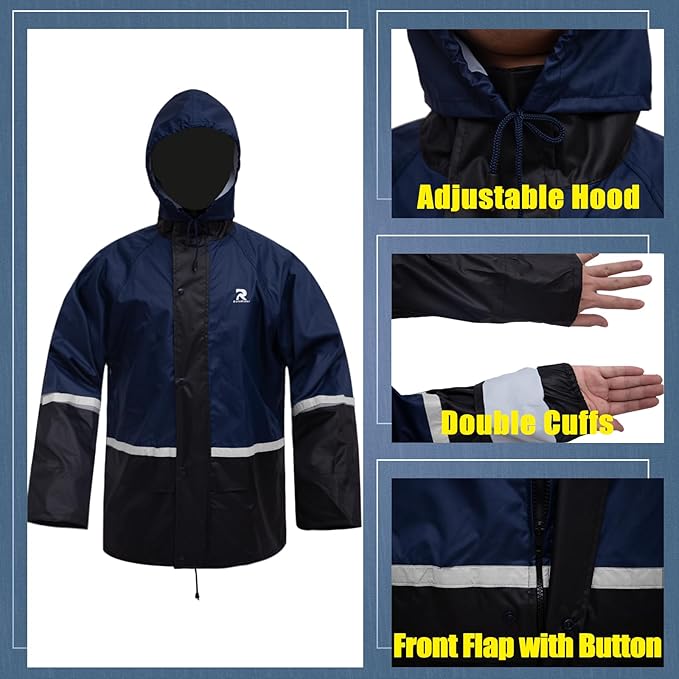 RainRider Waterproof Breathable Suits for Men - Durable Oxford Rain Jacket Coat With Pants