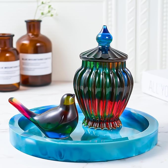 Silicone Box Mold with Lid Resin Epoxy Casting Molds Vintage Striped Wave Candle Jar Cement Mould for Resin Craft Making DIY Art Jewelry Trinket Organizer Candy Container Concrete Moulds Home Decor