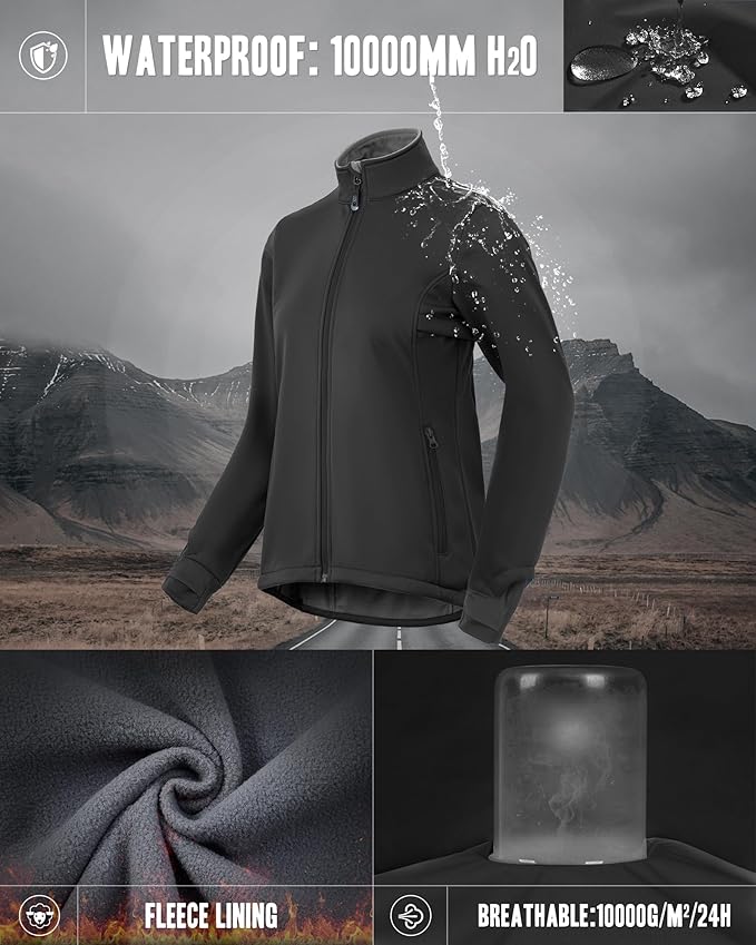 33,000ft Women's Waterproof Fleece Running Jacket Zip Up Athletic Winter Cold Weather Workout Cycling Track Jackets