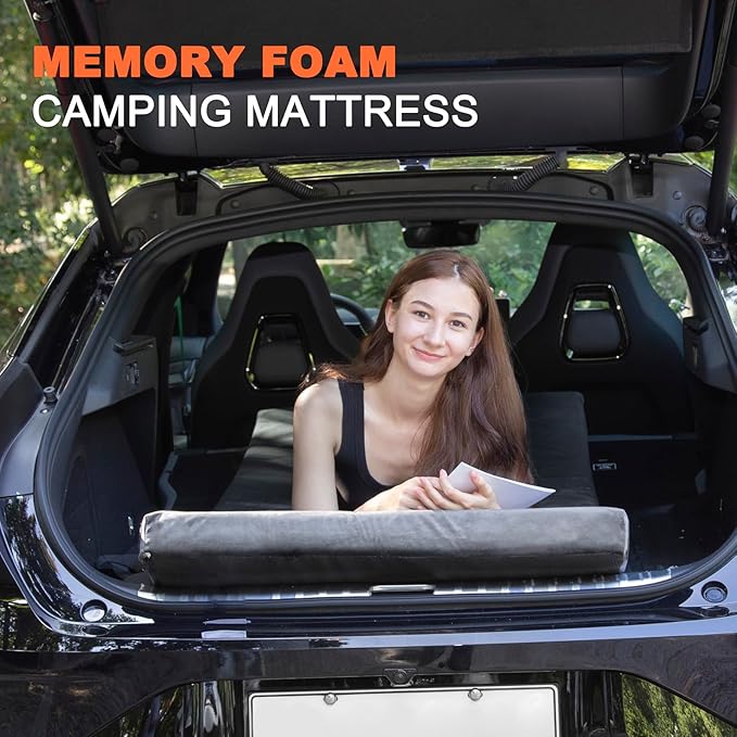 Memory Foam Camping Mattress Sleeping Pad, 3" Thick Waterproof Portable Roll Up Sleeping Mats & Floor Mattress Pad with Pillow + Travel Bag for Camping Car Truck SUV Tent Sleepover Kids Adult