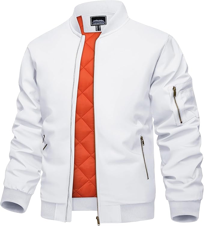 KEFITEVD Men's Jacket Casual Windproof Bomber Jackets Full Zip Windbreaker Warm Winter Padded Coats