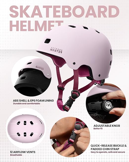 OutdoorMaster Skate Protective Gear Set for Adult & Youth, Skateboard Helmet Knee and Elbow Pads with Wrist Guards for Scooter, Inline Roller Skating, Skateboarding