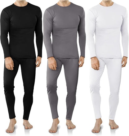 VZV 3 Set Thermal Underwear for Men Fleece Lined Long Johns Mens Thermals Top and Bottom Set Base Layer for Cold Weather